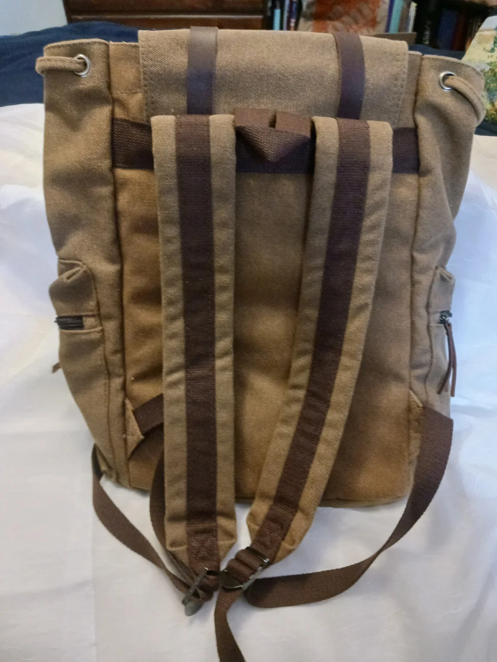 Greg Norman Collection Brown Canvas Backpack with Leather Trim